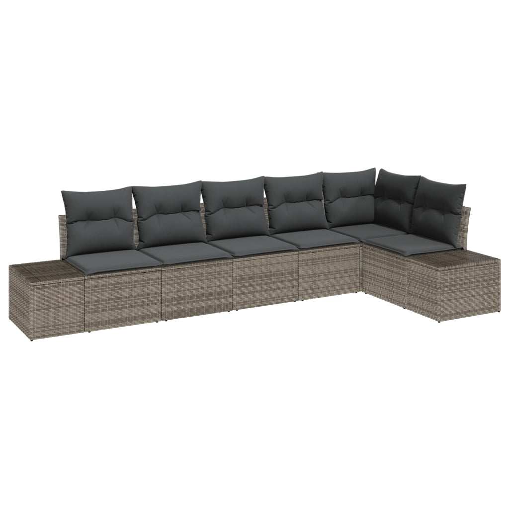 Set di divani da giardino a 6 pezzi con cuscini Grigio Polirattan