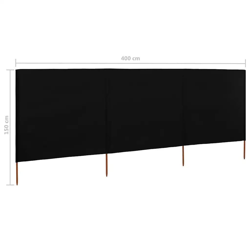 Paravento a 3 Pannelli in Tessuto 400x120 cm Nero CFW7942623
