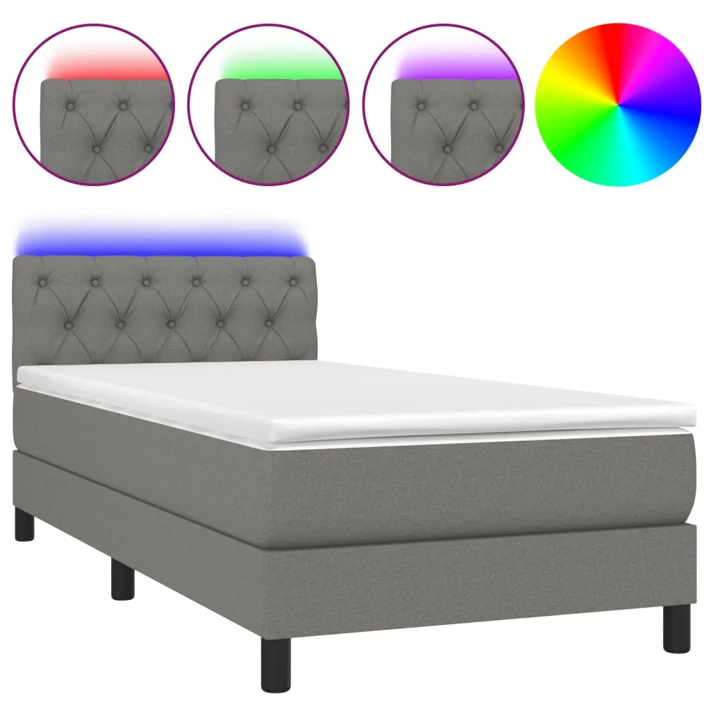 Letto a Molle Materasso e LED Grigio Scuro 80x200 cm in Tessuto 3133350