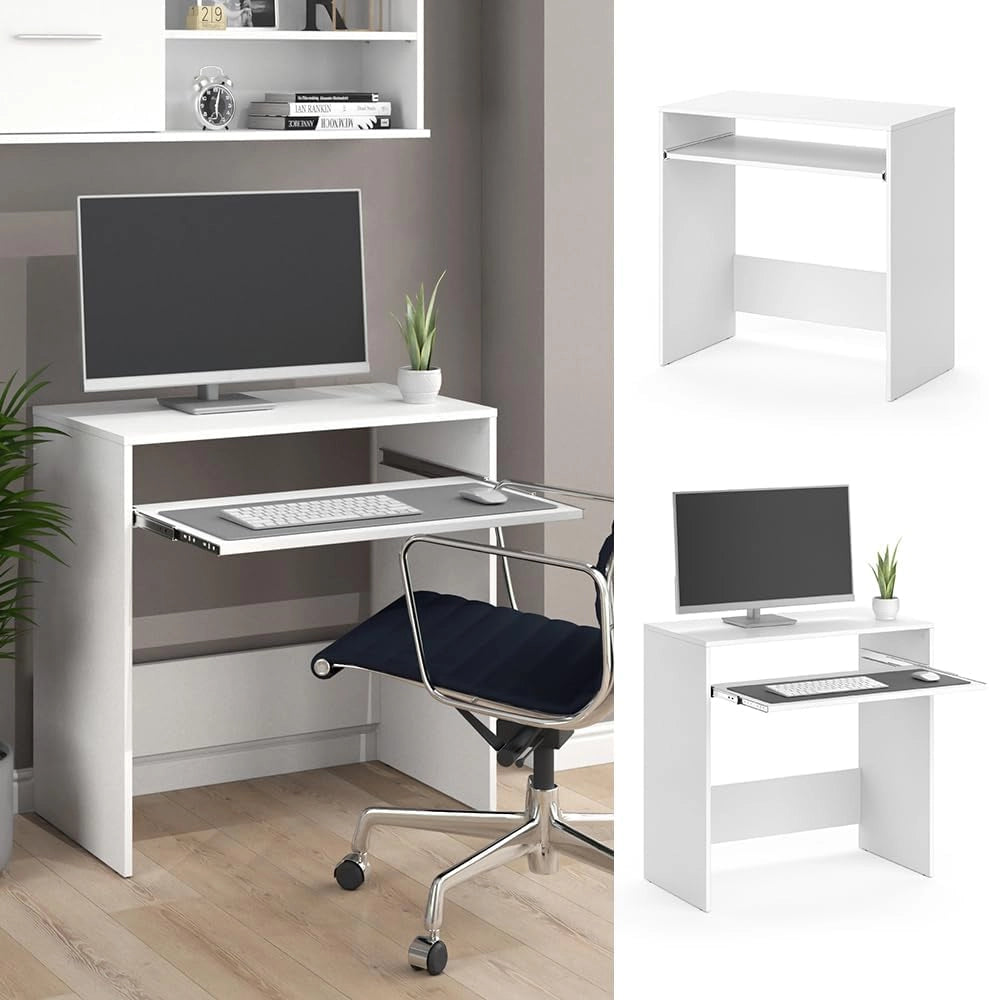 Scrivania Nils, Bianco, 79 x 43 cm, con ripiano estraibile per tastiera per utilizzo come postazione di lavoro