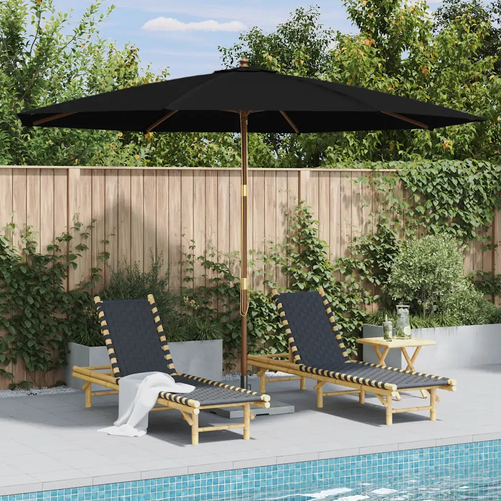 Ombrellone da Esterni-Ombrello da giardino con Palo in Legno 350 cm Nero