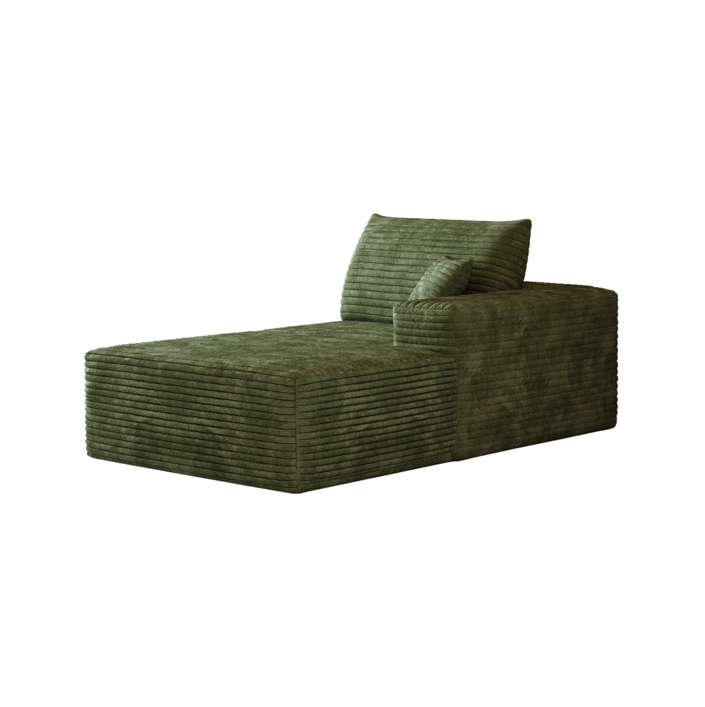 DIVANO Angolare Reversibile in Tessuto Corduroy Verde con Chaise Lounge