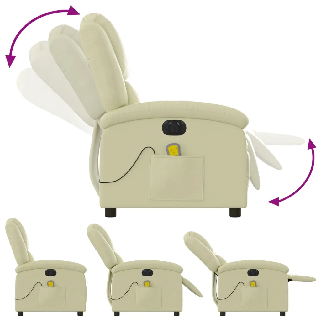 Poltrona Massaggiante Elettrica Reclinabile Crema in Vera Pelle 3204260