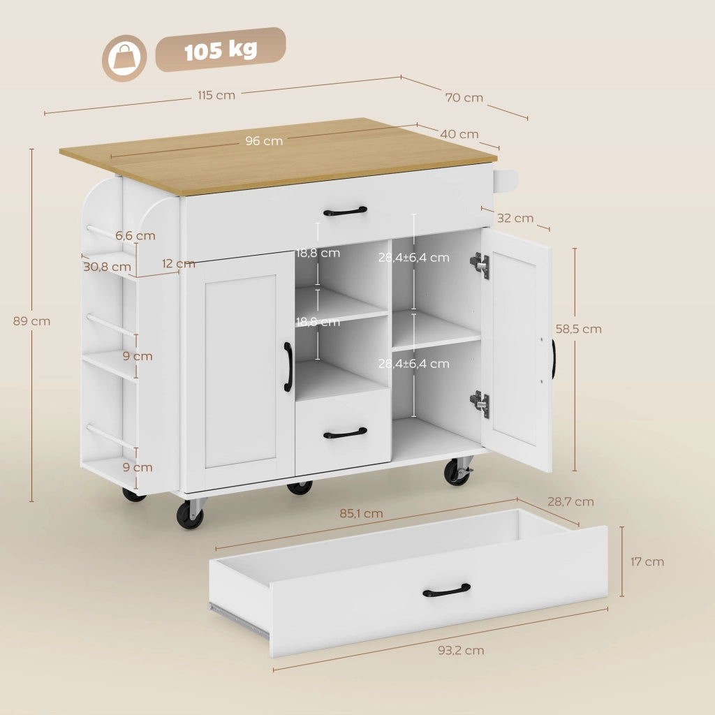 Isola cucina mobile con piano estraibile ¨C Xylo ¨C bianco MDF con cassetti e portasciugamani