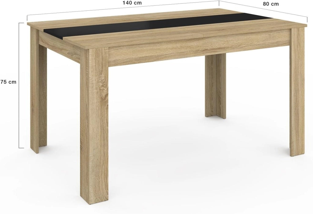 Tavolo da pranzo rettangolare GEORGIA a 6 posti in simil-faggio e nero 140 x 80 cm