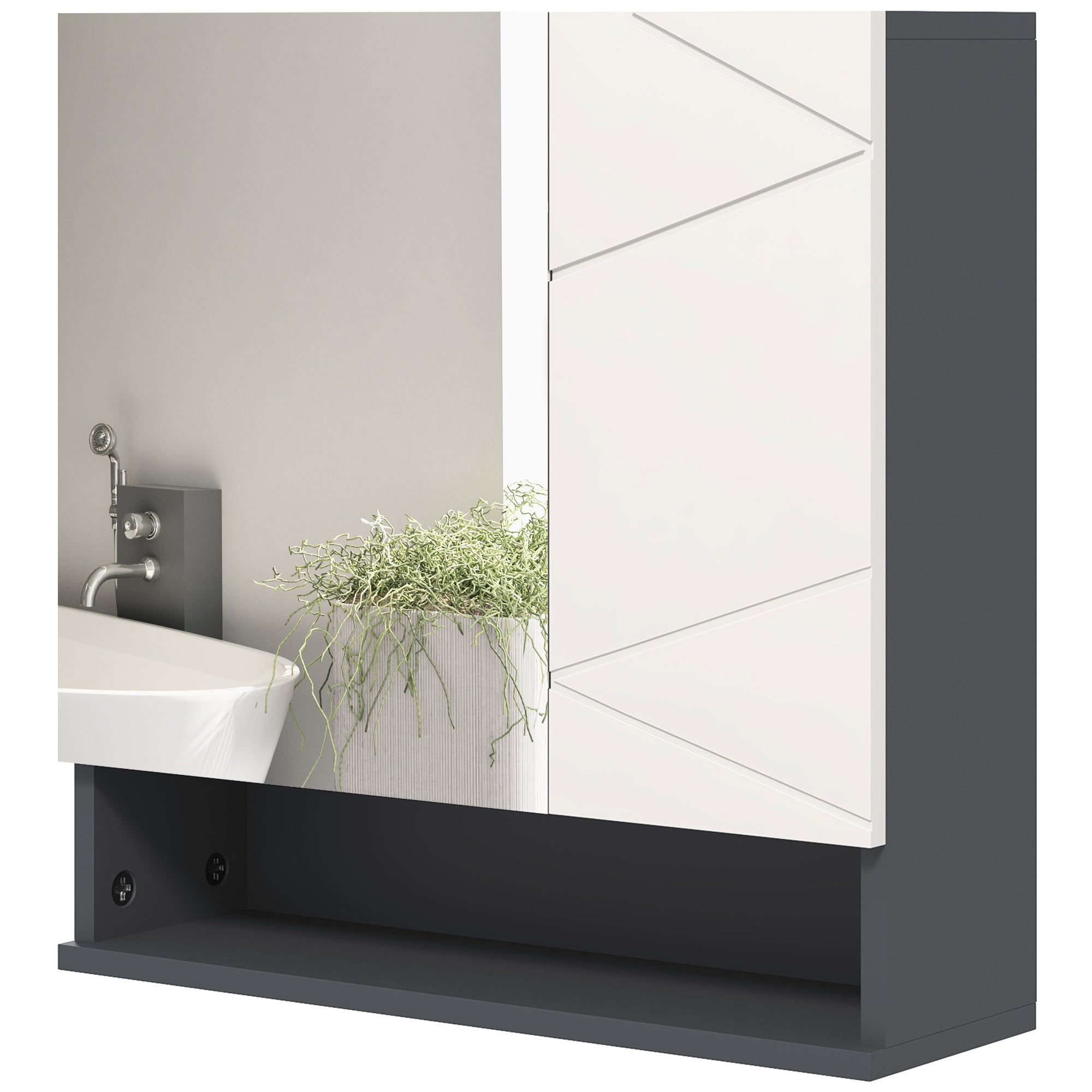 Specchio Armadietto da Bagno Pensile 2 Ante 55x17x55 cm in Legno Grigio