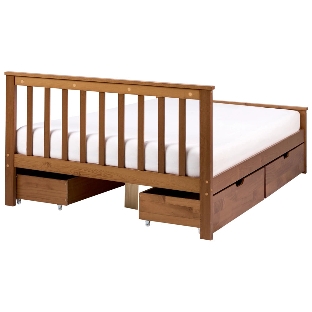 Letto matrimoniale in legno di pino e MDF 120 x 200 cm con contenitore a 4 cassetti marrone stile minimalista