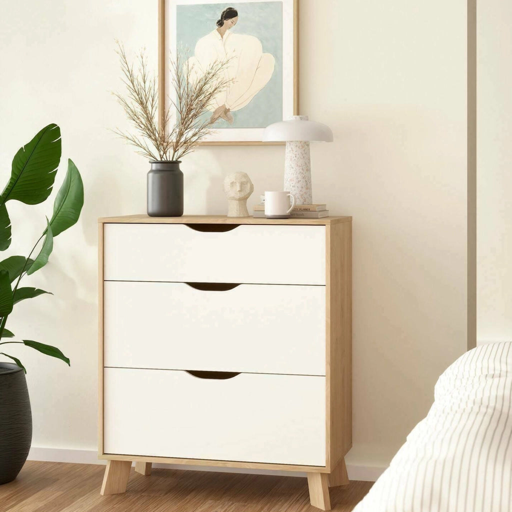 Cassettiera Alamid, Settimino multiuso, Comò camera da letto, Mobile con cassetti, 79x40 h92 cm, Rovere e Bianco