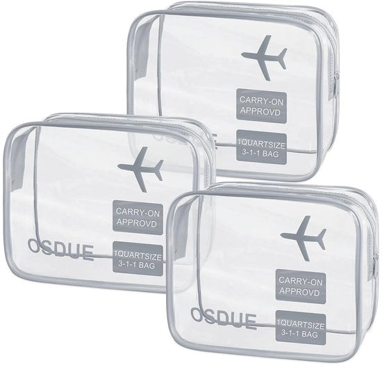 Set di 3 toilettas trasparenti, toilettas in PVC (impermeabili), accessori di viaggio per mano, borse da bagno per uomini, donne, bambini e famiglie (grigio)