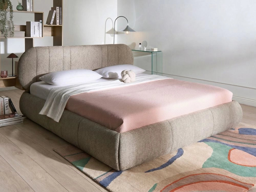 Letto matrimoniale imbottito con struttura a molle a sollevamento trapuntato 180 x 200 tortora e contenitore sollevabile