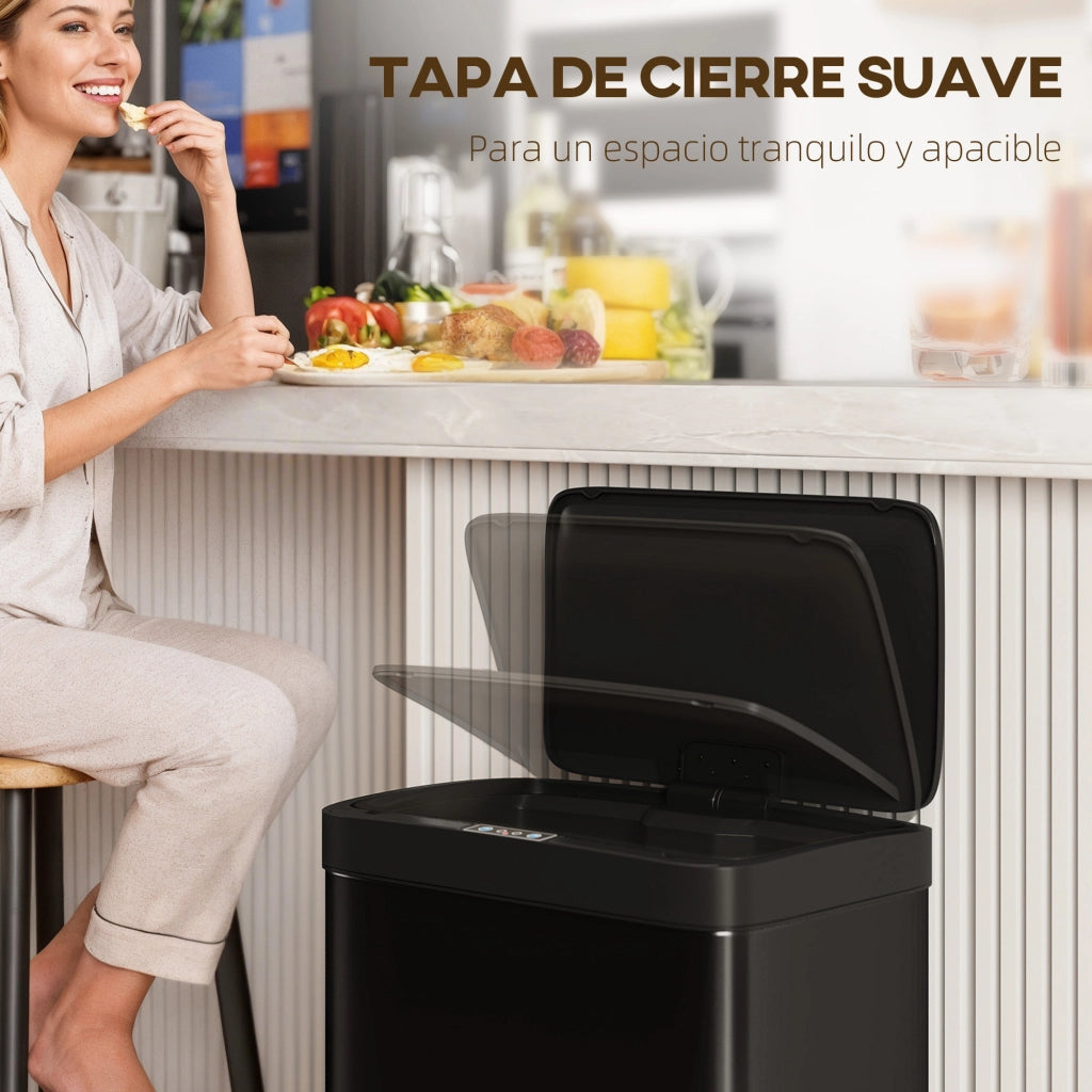 Cestino Rifiuti Cucina Automatico 45L con Sensore Infrarosso ¨C zephmum ¨C Chiusura Morbida Antimpronte Nero