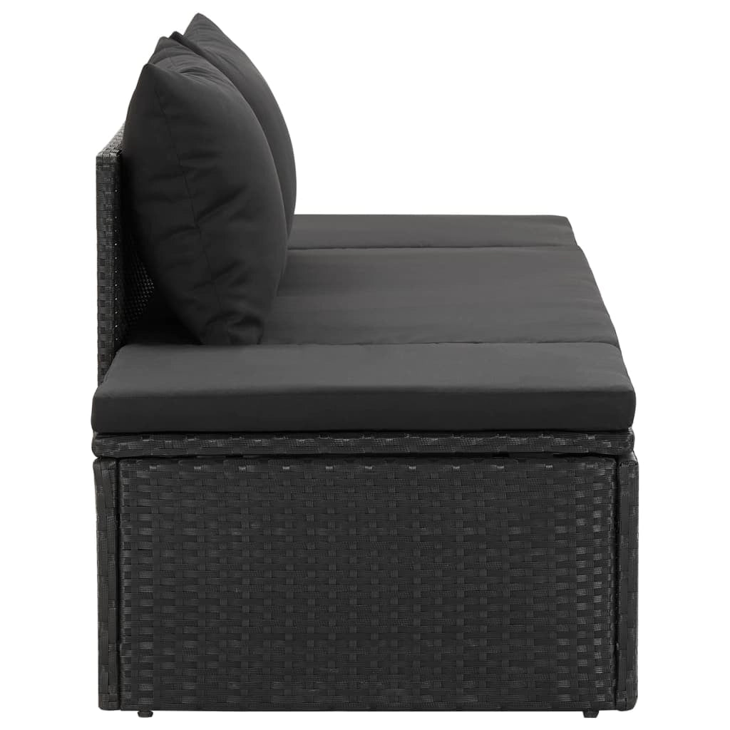 Lettino prendisole sedia a sdraio lettino prendisole letto da giardino mobili da esterno per patio con cuscini resina intrecciata nera 02_0012547