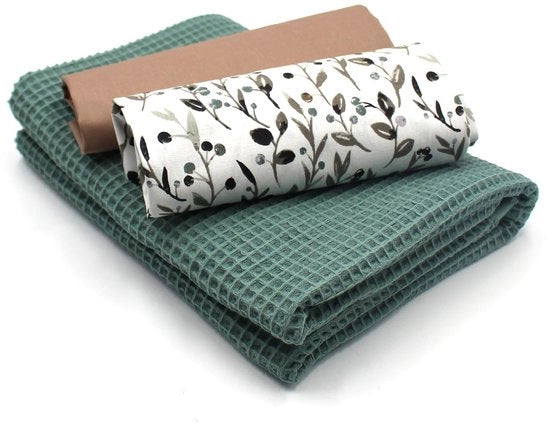 Set di tessuti wafelpiqué e cotone coordinati con tessuto a wafel 100% cotone Tex Standard 100 (set di foglie di oliva 11)