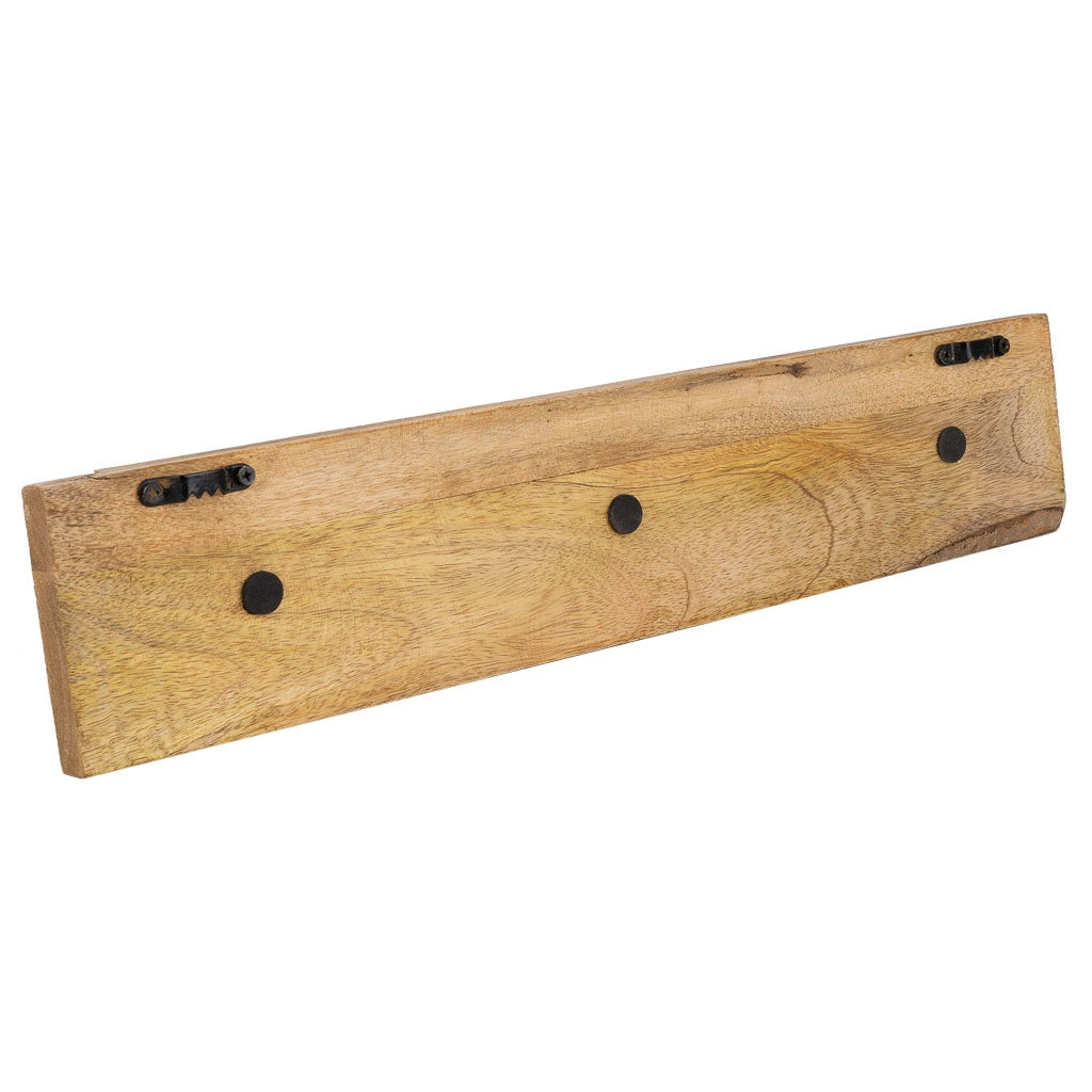 Portabito in legno con 3 ganci verniciato a mano marrone 48x5x10h