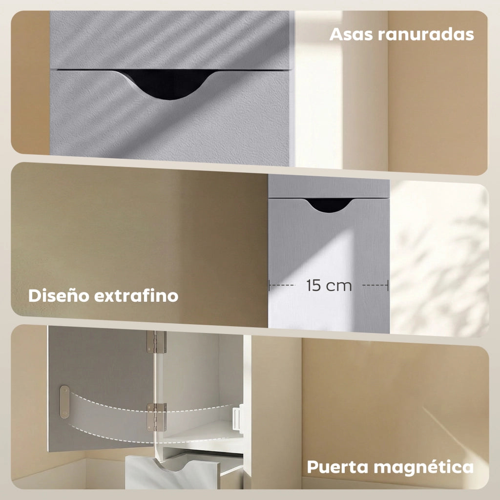 Colonna Bagno Moderna con 2 Ripiani 2 Cassetti e Anta ¨C zephmum ¨C Bianco 15x33x136,8 cm