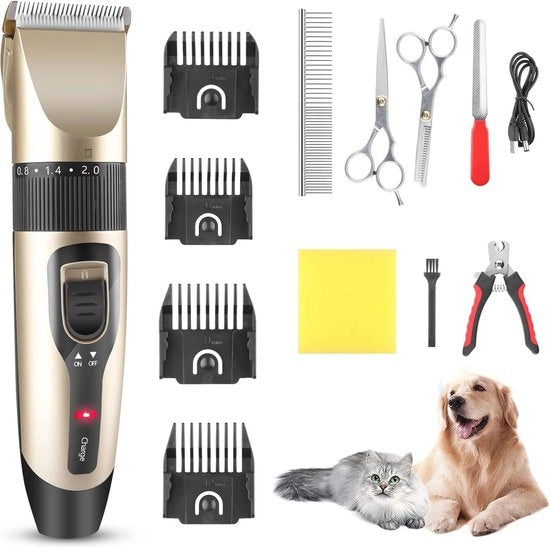 Tondeuse Professionale per Cani e Gatti - Scheermatrice per Animali da Appartamento con Lama Regolabile e 12 Accessori