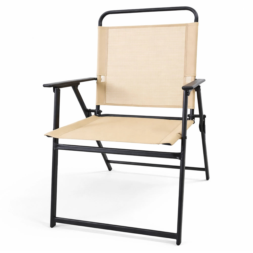 Set da Pranzo 6 Pezzi per Giardino Patio con Ombrellone 4 Sedie Pieghevoli Beige