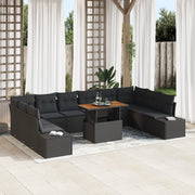 Set Divano da Giardino 11 Pezzi con Cuscini Nero Polyrattan