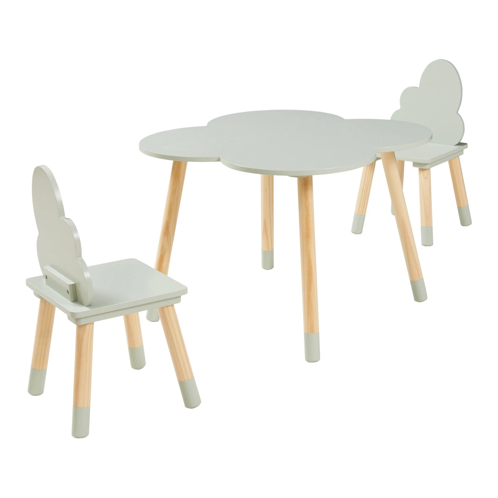 Set Epim di 3 Mobili per Cameretta Tavolino e 2 Sedie - Verde Menta / Naturale [en.casa]
