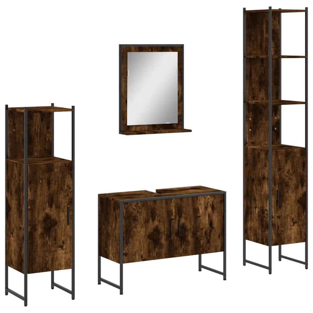 Set Mobili da Bagno 4 pz Rovere Fumo in Legno Multistrato 3214361