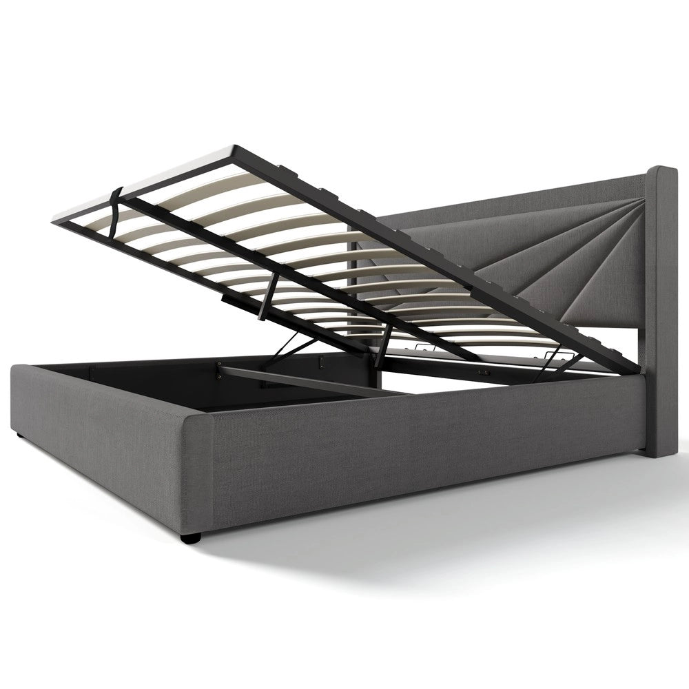 Letto Contenitore Imbottito con USB ¨C MINIMAL ¨C Tessuto Lino 140x200 con Doghe
