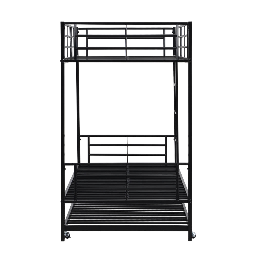 Letto a Castello 90x200 cm e 90x190 cm; 3 Posti - con Scaletta; Sponde in Metallo Nero