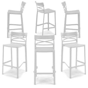 Set 6 Sgabelli Bianchi in polipropilene FLOW con poggiapiedi H65, MADE IN ITALY, resistente ai raggi UV, design moderno, ideale per sala da pranzo, cucina, bar, ristoranti o giardino