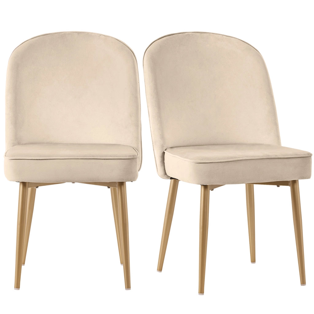 Sedie da sala da pranzo in velluto con schienale ergonomico, gambe in metallo dorato e piedini antiscivolo beige