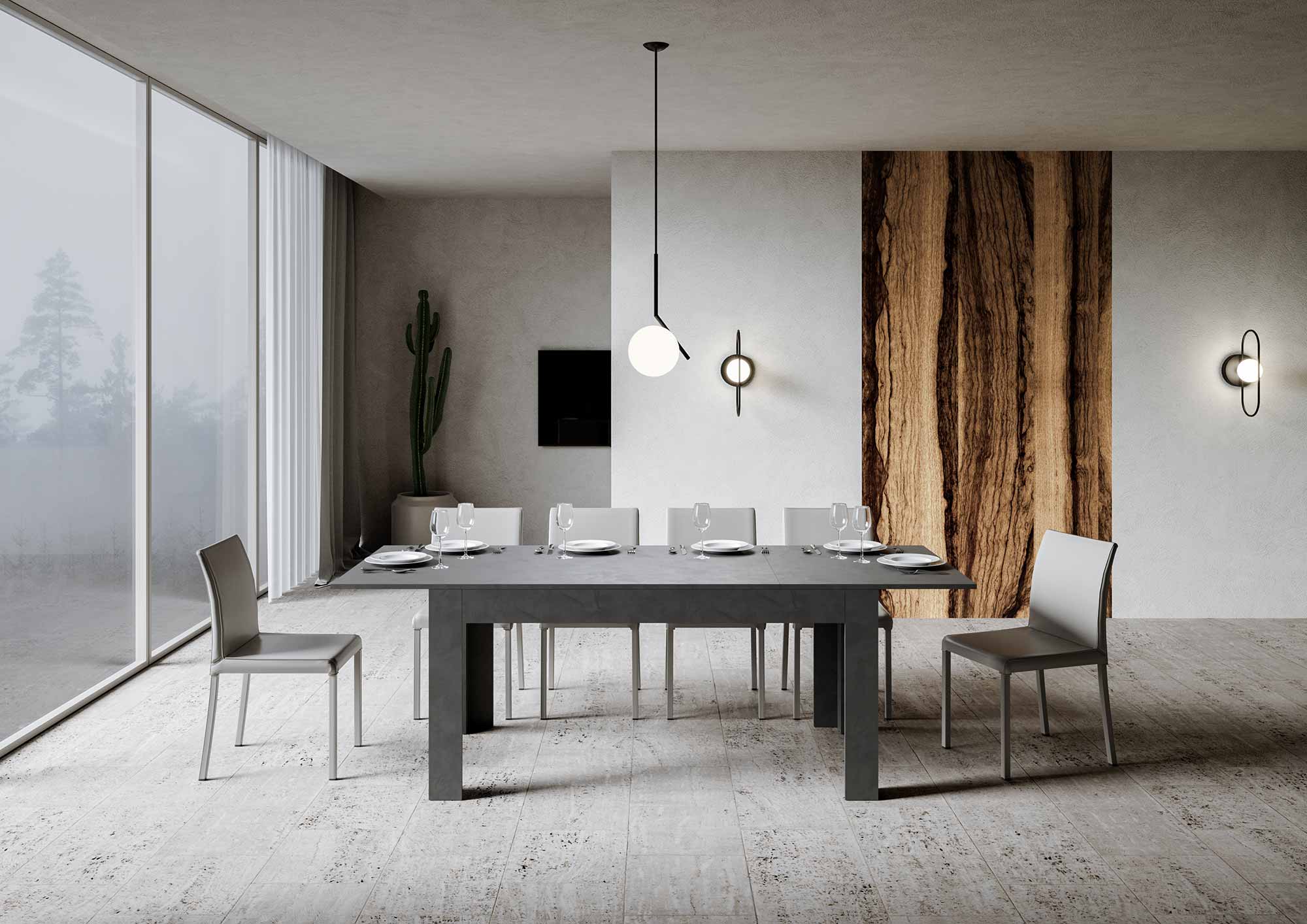 Tavolo Allungabile 160-220x90x77 cm Bibi Antracite Spatolato