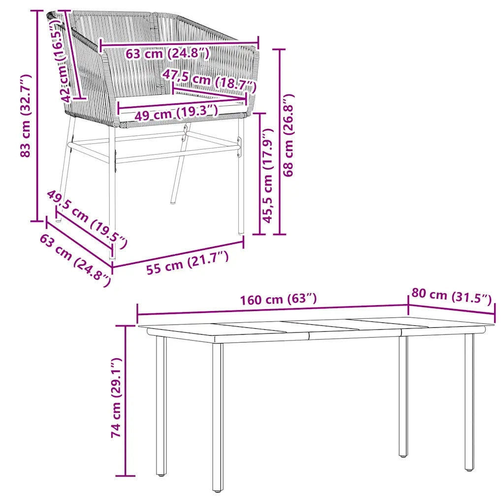 Set da Pranzo da Giardino 5 pz con Cuscini Polyrattan Vetro 3334628