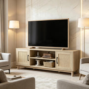 MOBILE TV 135 cm Rovere in truciolare e rattan con ante doppie e vani aperti