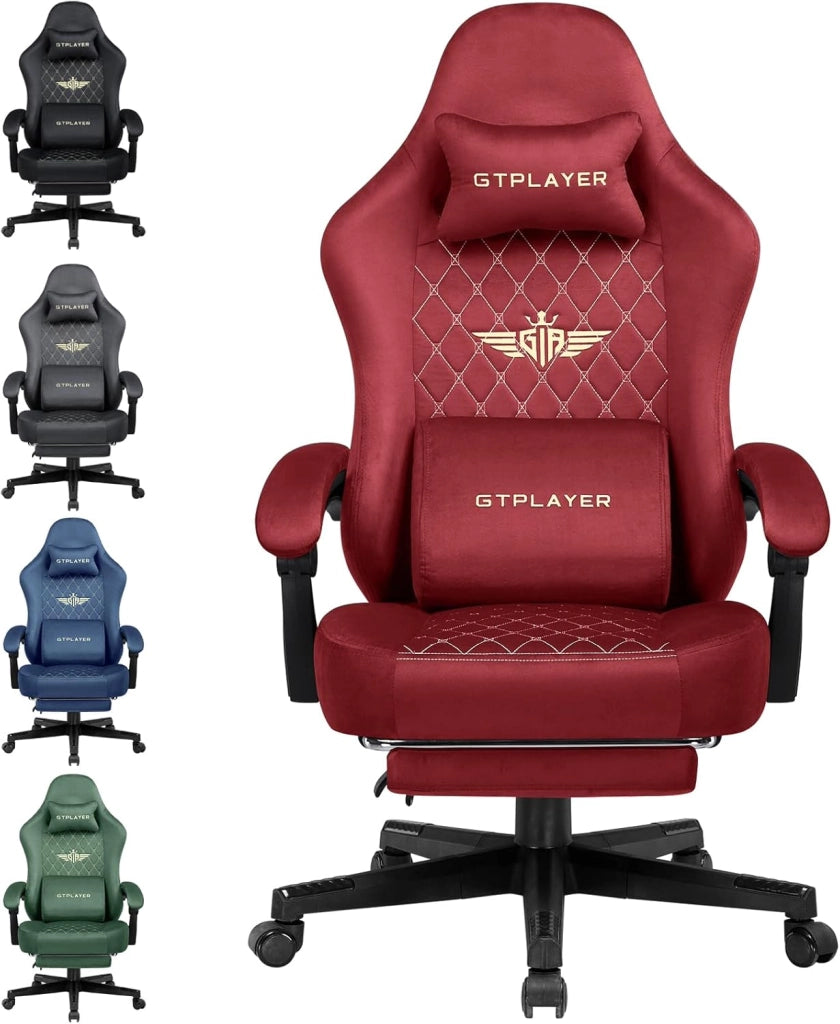 Sedia Gaming Poltrona Gaming Tessuto Sedia Gamer Ergonomica Ufficio Sedia PC 150 kg Sedia da tavolo regolabile e girevole con Cuscino Seduta a Molle e Poggiapiedi, Nero