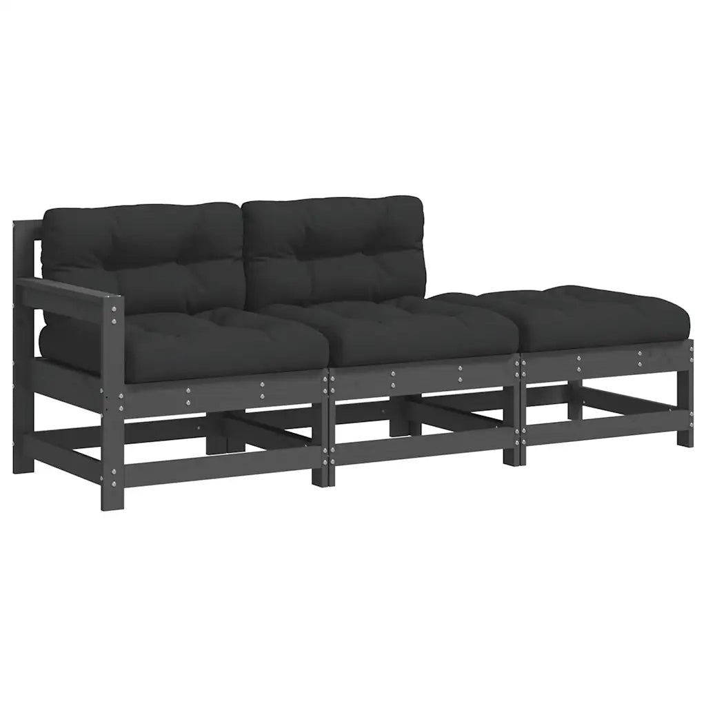 Salotto da Giardino-Set Divani da Giardino 3pz con Cuscini in Legno Massello Grigio