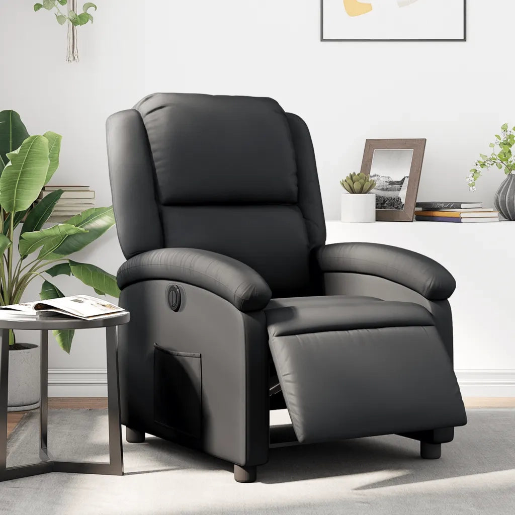 Poltrona Reclinabile Elettrica Nera in Vera Pelle 3204254
