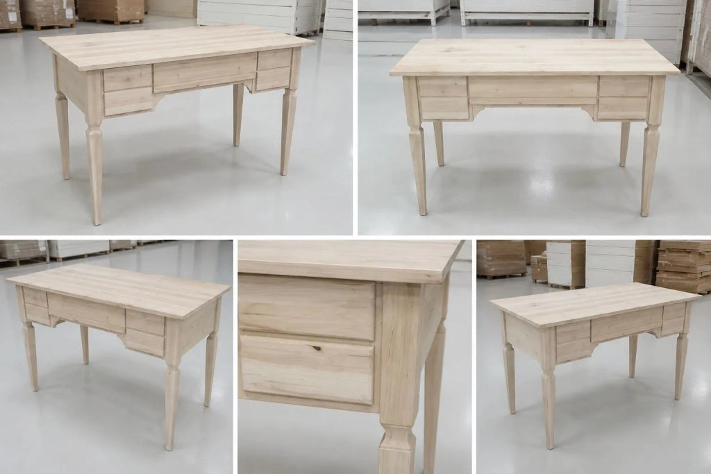 Scrivania 5 cassetti in legno massello grezzo l.120 p.57 h.80 (5014) - Mobili 2G