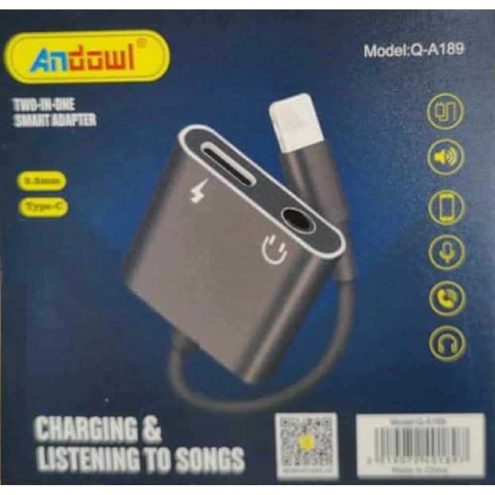 Trade Shop - Adattatore 2in1 Q-a189 Lightning Maschio A Type-c Aux3,5mm Femmina Cuffie Ricarica -