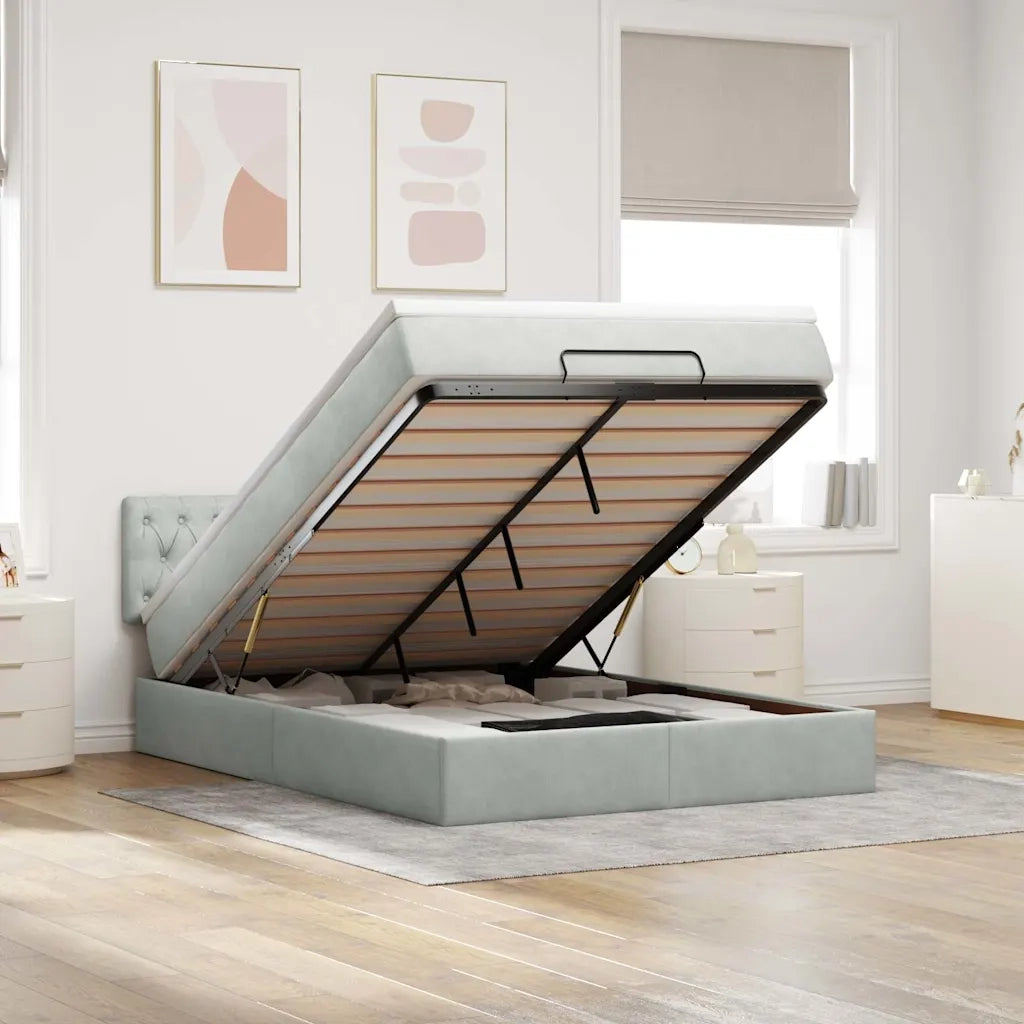 Struttura Letto Pouf con Materasso 140x200 cm in Velluto 3312698