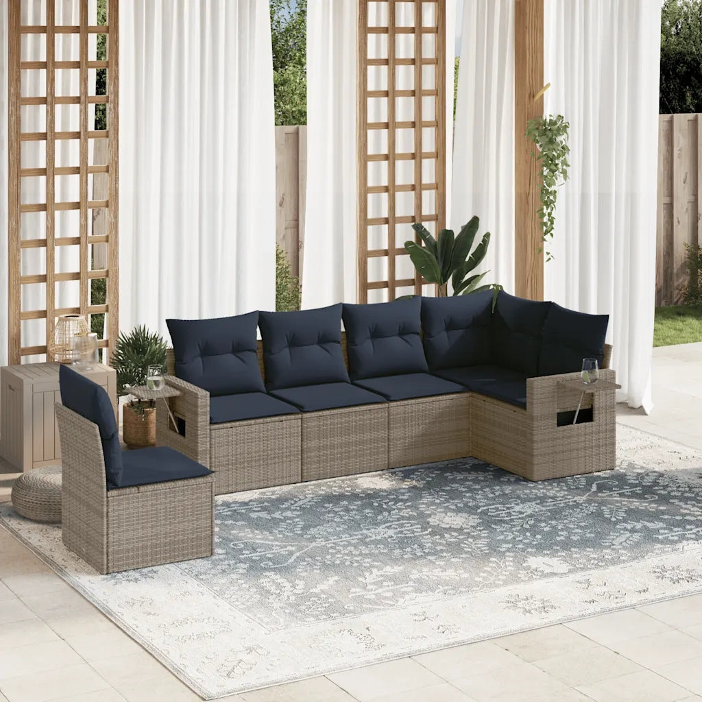 Set Divani da Giardino 6 pz con Cuscini Grigio in Polyrattan 3220230