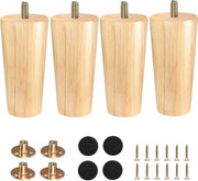 Piedini in Legno per Mobili di Sostituzione a Taper 12 cm - Set da 4 con Piatto di Montaggio - Piedini con Gommini per Mobili come Divano, Letto, Cassettone, Comò, TV e Bagno