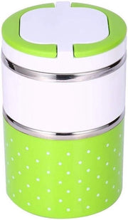 Lunchbox Termica RVS Contenitore Cibo con Maniglia Disegno a Punti 1/2/3 Strati (Capacità: 900ml, Colore: Verde)