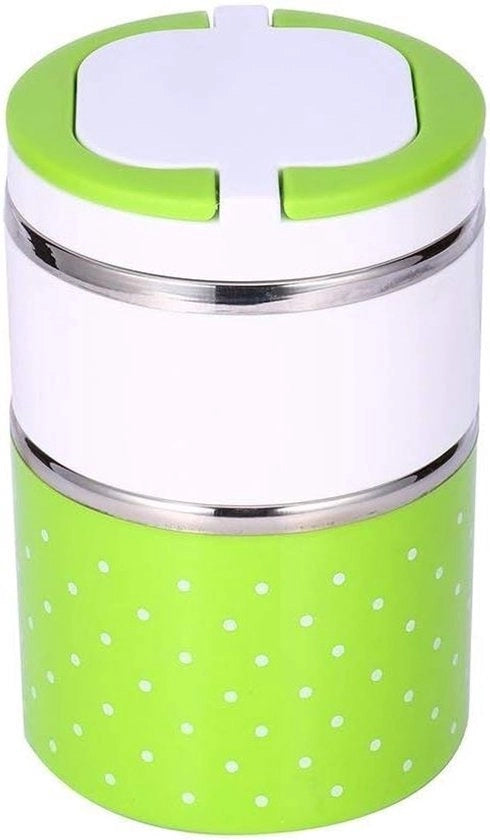 Lunchbox Termica RVS Contenitore Cibo con Maniglia Disegno a Punti 1/2/3 Strati (Capacità: 900ml, Colore: Verde)