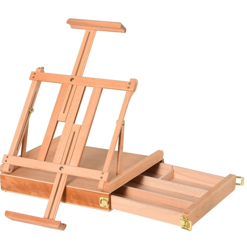 Cavalletto pieghevole in legno con cassetto e maniglia