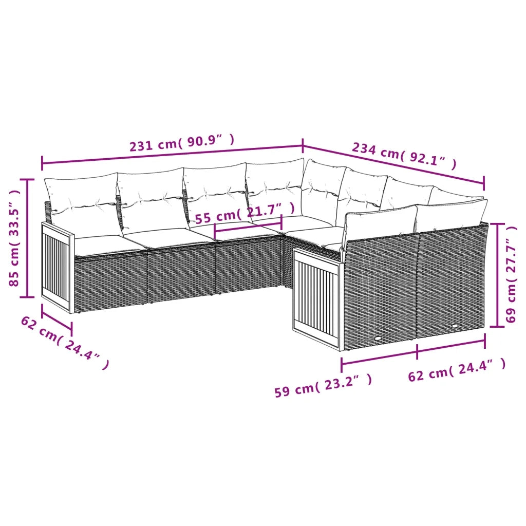 Set Divani da Giardino con Cuscini 8 pz Nero in Polyrattan