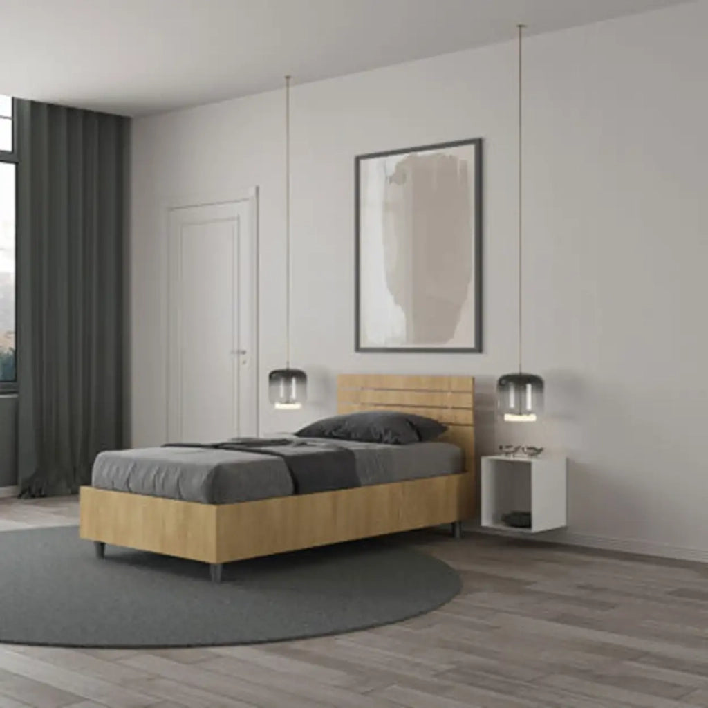 Letto singolo con rete 80x190 testata dritta con doghe quercia Ankel