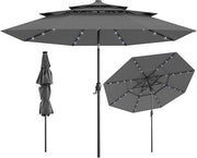 Ombrellone da Patio 313 cm con 32 Luci LED, Tetto Ventilato a 3 Piani, Inclinazioni Regolabili, Manovella, 8 Stecche, Ombrellone da Giardino, Piscina, Spiaggia