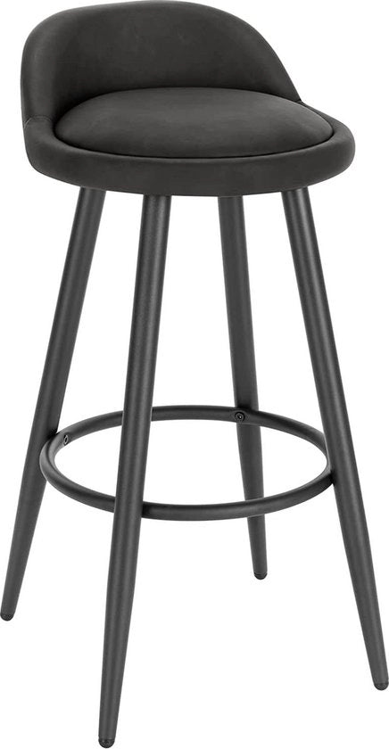 Seduta Ergonomica in Pelle - Set da 1 - Colorazione Antracite - Con Schienale Basso - Per Cucina e Bar - Altezza Seduta 69cm