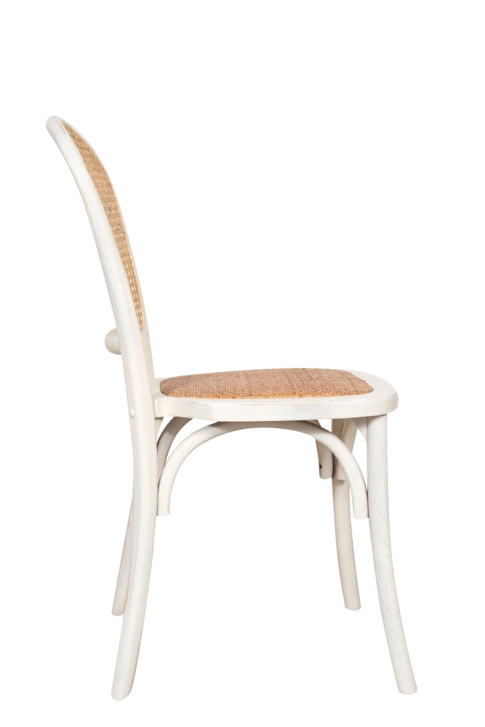 Biscottini Sedia Thonet in massello di frassino e seduta rattan finitura bianca anticata