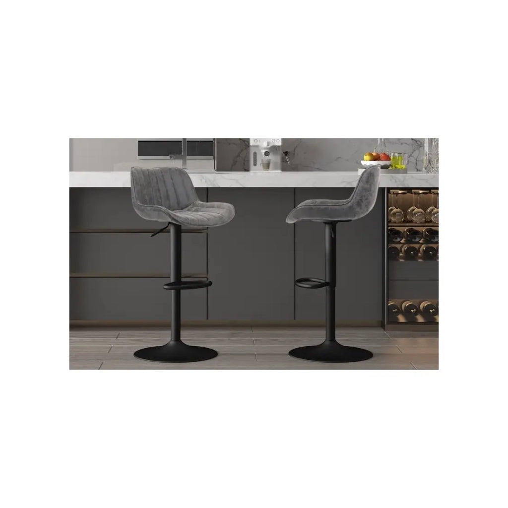 Sgabello da bar ZENA - Stile vintage - PU grigio - Seduta confortevole e di design