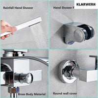 "ROSA" | Rubinetto per vasca a cascata doccia cromata| in acciaio inox con doccetta e supporto Set completo termostato vasca con rubinetto miscelatore