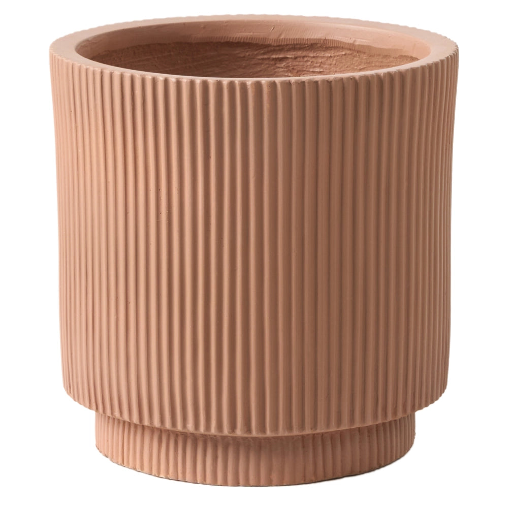 Fioriera in argilla Taupe Fibra Vaso per piante da giardino 37 x 37 x 37 cm Foro di drenaggio Finitura verticale a coste Giardino esterno Patio